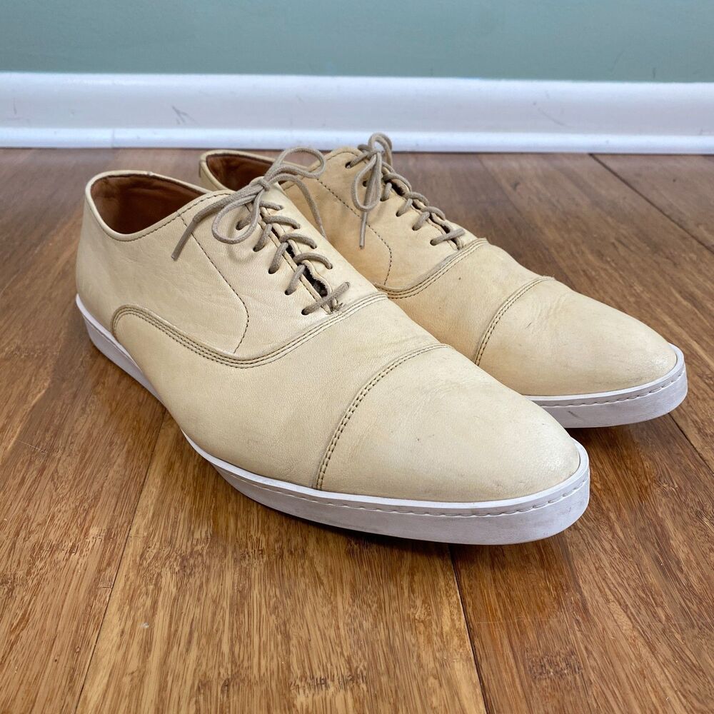 Allen Edmonds Park Avenue Shoes Leather Oxford Dress Sneakers Mens 10.5D Cream